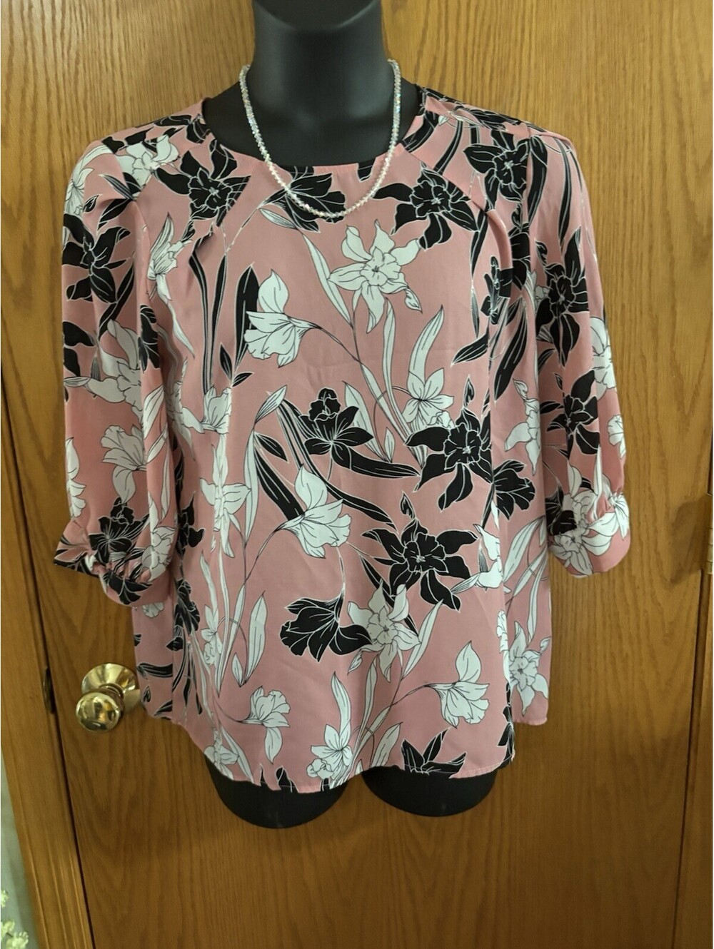 Worthington Pink Black Blouse L